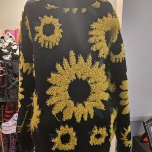 Aelfric Eden Black and Yellow Crew Neck Sweater with Sunflower Design